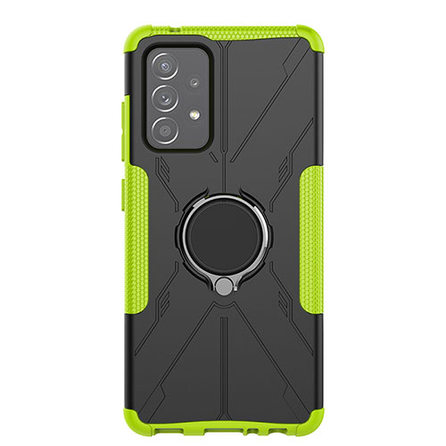 Silicone Matte Finish and Plastic Back Cover Case with Magnetic Finger Ring Stand JX1 for Samsung Galaxy A52 4G Green