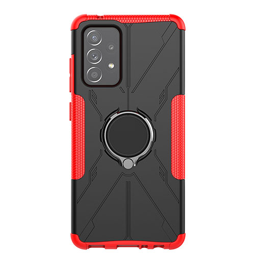 Silicone Matte Finish and Plastic Back Cover Case with Magnetic Finger Ring Stand JX1 for Samsung Galaxy A52 4G Red