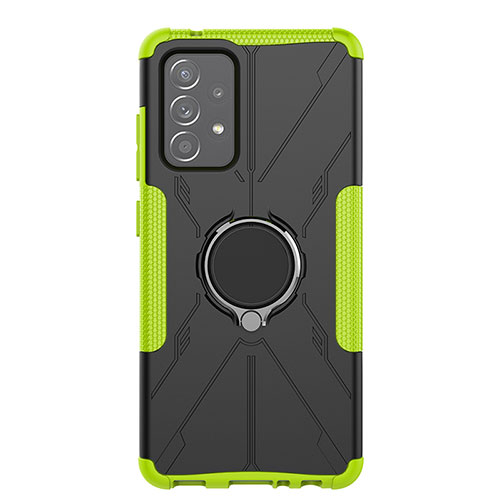 Silicone Matte Finish and Plastic Back Cover Case with Magnetic Finger Ring Stand JX1 for Samsung Galaxy A52s 5G Green