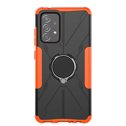 Silicone Matte Finish and Plastic Back Cover Case with Magnetic Finger Ring Stand JX1 for Samsung Galaxy A52s 5G Orange