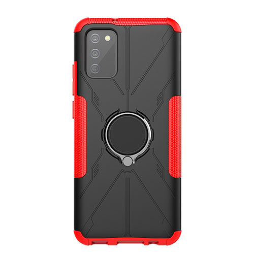Silicone Matte Finish and Plastic Back Cover Case with Magnetic Finger Ring Stand JX1 for Samsung Galaxy M02s Red
