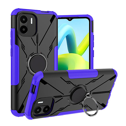 Silicone Matte Finish and Plastic Back Cover Case with Magnetic Finger Ring Stand JX1 for Xiaomi Poco C51 Purple