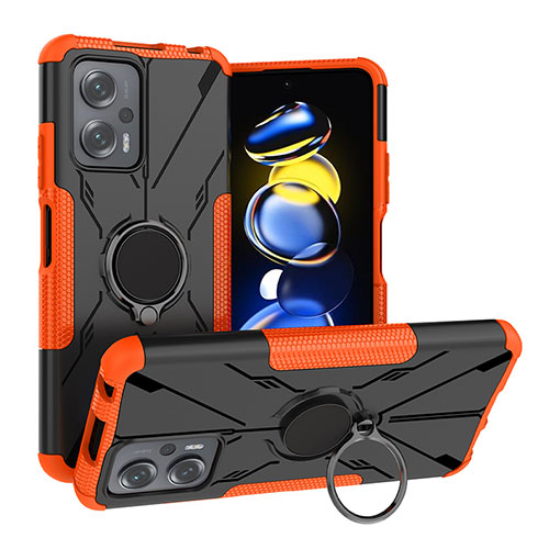 Silicone Matte Finish and Plastic Back Cover Case with Magnetic Finger Ring Stand JX1 for Xiaomi Poco X4 GT 5G Orange