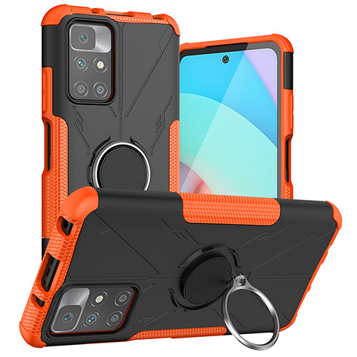 Silicone Matte Finish and Plastic Back Cover Case with Magnetic Finger Ring Stand JX1 for Xiaomi Redmi 10 (2022) Orange