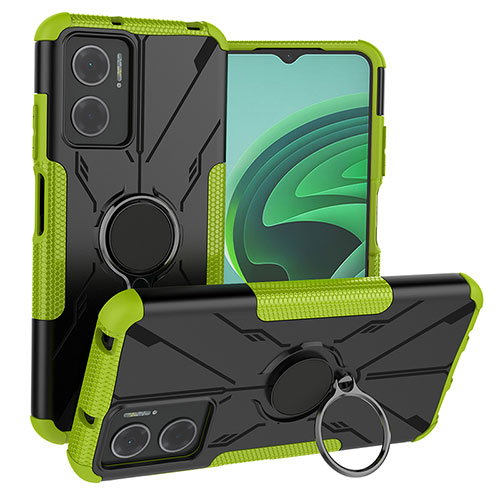 Silicone Matte Finish and Plastic Back Cover Case with Magnetic Finger Ring Stand JX1 for Xiaomi Redmi 10 5G Green