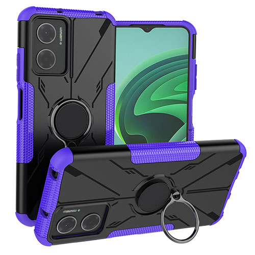 Silicone Matte Finish and Plastic Back Cover Case with Magnetic Finger Ring Stand JX1 for Xiaomi Redmi 10 5G Purple