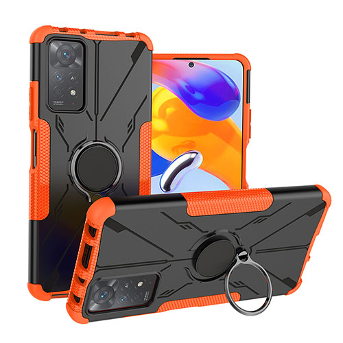 Silicone Matte Finish and Plastic Back Cover Case with Magnetic Finger Ring Stand JX1 for Xiaomi Redmi Note 11 Pro 4G Orange