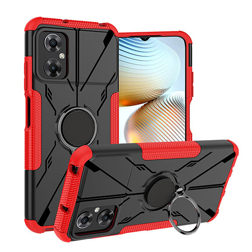 Silicone Matte Finish and Plastic Back Cover Case with Magnetic Finger Ring Stand JX1 for Xiaomi Redmi Note 11R 5G Red