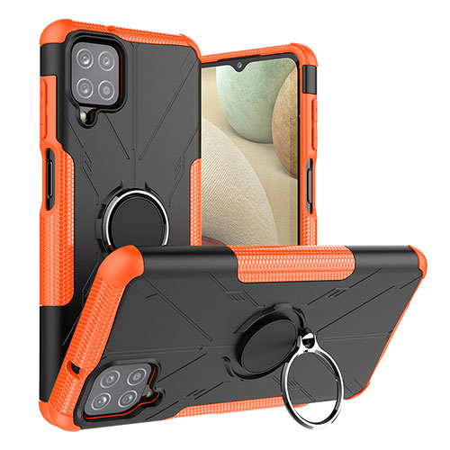 Silicone Matte Finish and Plastic Back Cover Case with Magnetic Finger Ring Stand JX2 for Samsung Galaxy A12 5G Orange