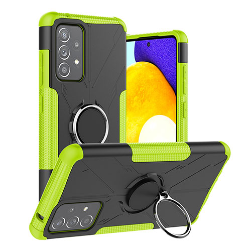Silicone Matte Finish and Plastic Back Cover Case with Magnetic Finger Ring Stand JX2 for Samsung Galaxy A52 4G Green