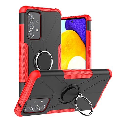 Silicone Matte Finish and Plastic Back Cover Case with Magnetic Finger Ring Stand JX2 for Samsung Galaxy A52 4G Red