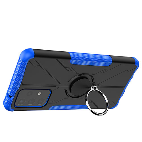 Silicone Matte Finish and Plastic Back Cover Case with Magnetic Finger Ring Stand JX2 for Samsung Galaxy A72 4G Blue