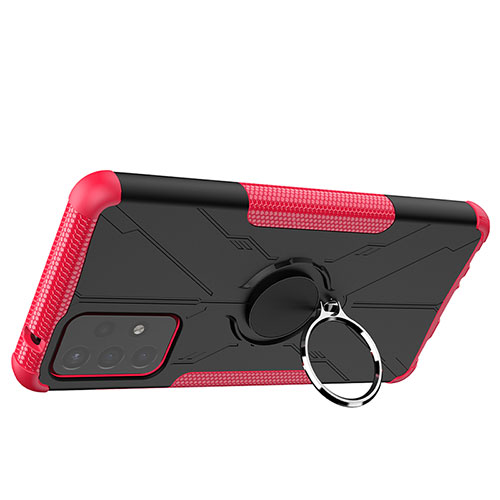 Silicone Matte Finish and Plastic Back Cover Case with Magnetic Finger Ring Stand JX2 for Samsung Galaxy A72 4G Hot Pink