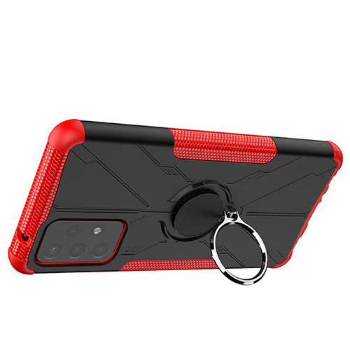 Silicone Matte Finish and Plastic Back Cover Case with Magnetic Finger Ring Stand JX2 for Samsung Galaxy A72 5G Red