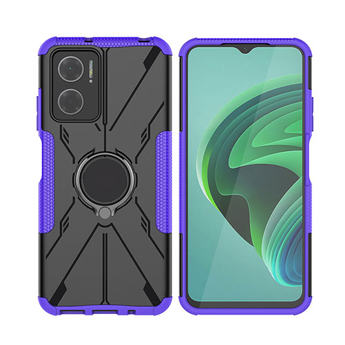 Silicone Matte Finish and Plastic Back Cover Case with Magnetic Finger Ring Stand JX2 for Xiaomi Redmi Note 11E 5G Purple