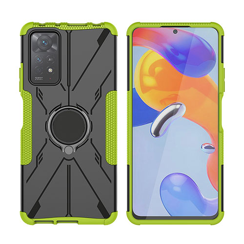 Silicone Matte Finish and Plastic Back Cover Case with Magnetic Finger Ring Stand JX2 for Xiaomi Redmi Note 12 Pro 4G Green