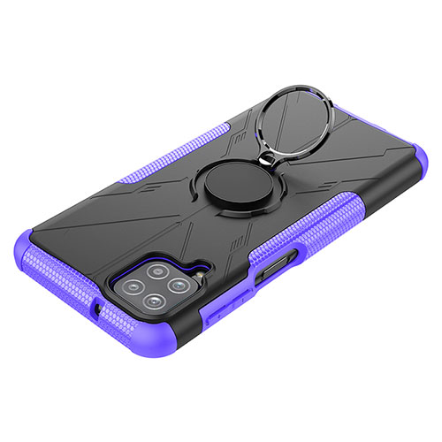 Silicone Matte Finish and Plastic Back Cover Case with Magnetic Finger Ring Stand JX3 for Samsung Galaxy A12 Nacho Purple