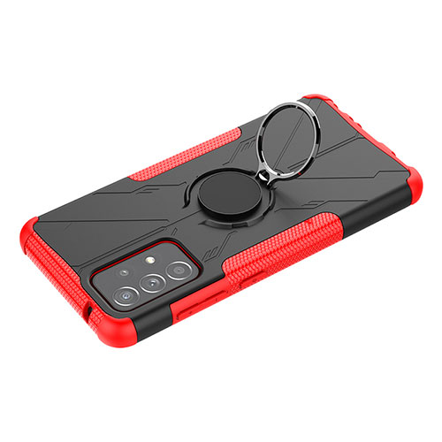 Silicone Matte Finish and Plastic Back Cover Case with Magnetic Finger Ring Stand JX3 for Samsung Galaxy A52 4G Red