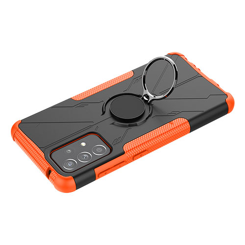 Silicone Matte Finish and Plastic Back Cover Case with Magnetic Finger Ring Stand JX3 for Samsung Galaxy A52 5G Orange