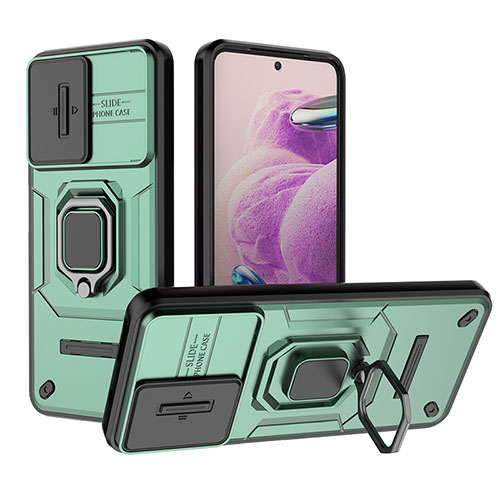 Silicone Matte Finish and Plastic Back Cover Case with Magnetic Finger Ring Stand K1C for Xiaomi Redmi Note 12S Green