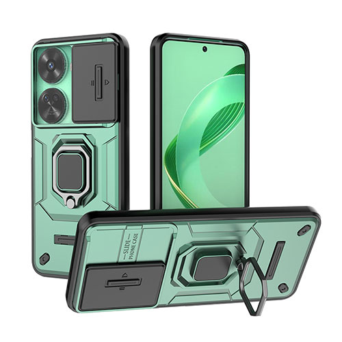 Silicone Matte Finish and Plastic Back Cover Case with Magnetic Finger Ring Stand K2C for Huawei Nova 11 SE Green