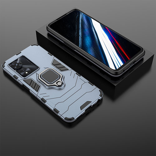 Silicone Matte Finish and Plastic Back Cover Case with Magnetic Finger Ring Stand KC1 for Oppo A78 4G Blue