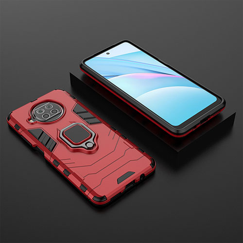 Silicone Matte Finish and Plastic Back Cover Case with Magnetic Finger Ring Stand KC1 for Xiaomi Mi 10T Lite 5G Red