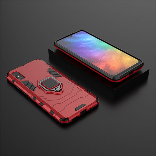 Silicone Matte Finish and Plastic Back Cover Case with Magnetic Finger Ring Stand KC1 for Xiaomi Redmi 9i Red