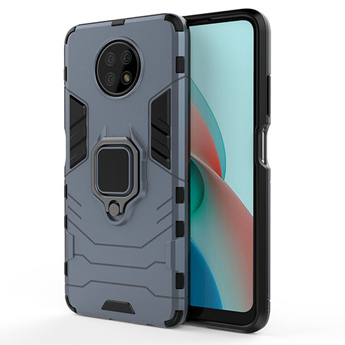 Silicone Matte Finish and Plastic Back Cover Case with Magnetic Finger Ring Stand KC1 for Xiaomi Redmi Note 9T 5G Blue