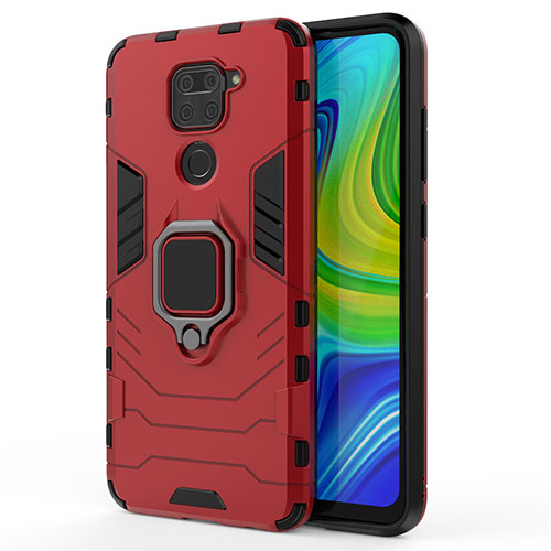 Silicone Matte Finish and Plastic Back Cover Case with Magnetic Finger Ring Stand KC2 for Xiaomi Redmi Note 9 Red