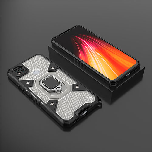 Silicone Matte Finish and Plastic Back Cover Case with Magnetic Finger Ring Stand KC3 for Xiaomi POCO C3 Black
