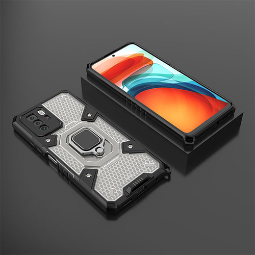 Silicone Matte Finish and Plastic Back Cover Case with Magnetic Finger Ring Stand KC3 for Xiaomi Poco X3 GT 5G Black