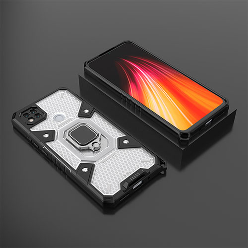 Silicone Matte Finish and Plastic Back Cover Case with Magnetic Finger Ring Stand KC3 for Xiaomi Redmi 9 India White