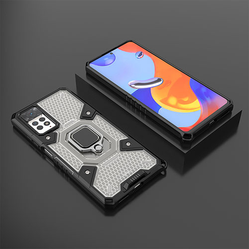 Silicone Matte Finish and Plastic Back Cover Case with Magnetic Finger Ring Stand KC3 for Xiaomi Redmi Note 12 Pro 4G Black