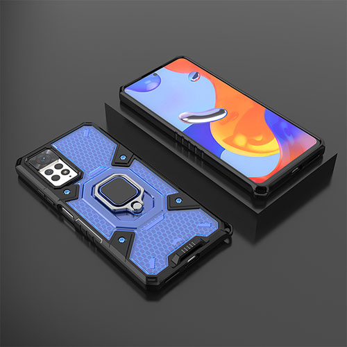 Silicone Matte Finish and Plastic Back Cover Case with Magnetic Finger Ring Stand KC3 for Xiaomi Redmi Note 12 Pro 4G Blue