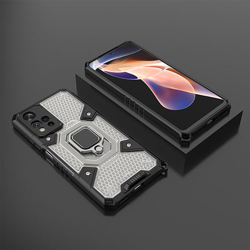 Silicone Matte Finish and Plastic Back Cover Case with Magnetic Finger Ring Stand KC4 for Xiaomi Mi 11i 5G (2022) Black