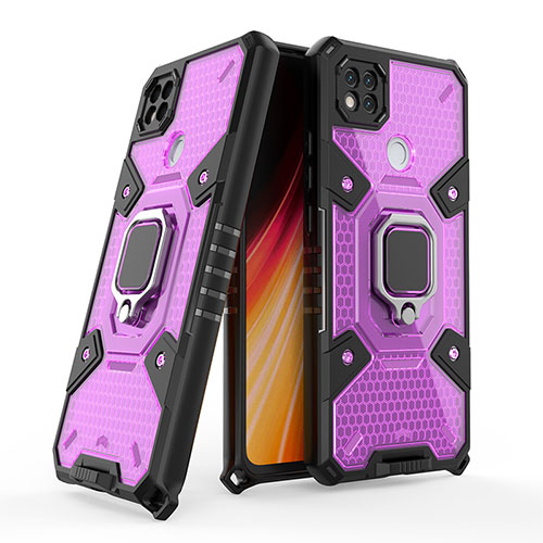 Silicone Matte Finish and Plastic Back Cover Case with Magnetic Finger Ring Stand KC4 for Xiaomi Redmi 9 Activ Purple