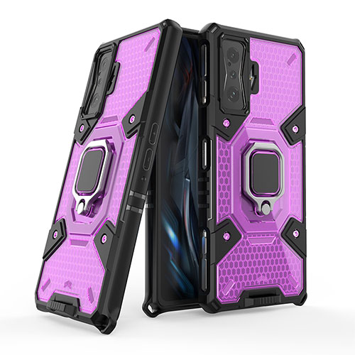 Silicone Matte Finish and Plastic Back Cover Case with Magnetic Finger Ring Stand KC4 for Xiaomi Redmi K50 Gaming AMG F1 5G Purple