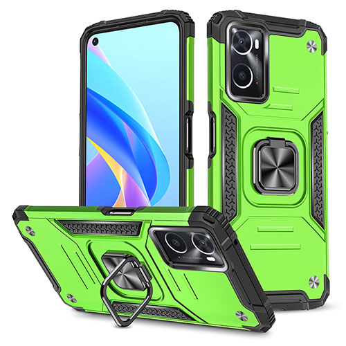 Silicone Matte Finish and Plastic Back Cover Case with Magnetic Finger Ring Stand MQ1 for Oppo A76 Green
