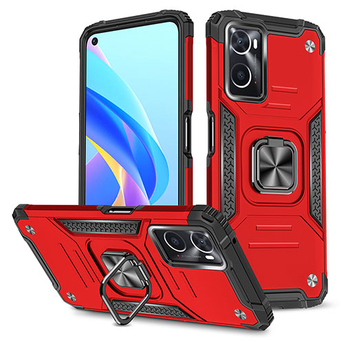 Silicone Matte Finish and Plastic Back Cover Case with Magnetic Finger Ring Stand MQ1 for Oppo A76 Red