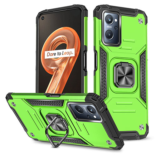 Silicone Matte Finish and Plastic Back Cover Case with Magnetic Finger Ring Stand MQ1 for Oppo A96 4G Green