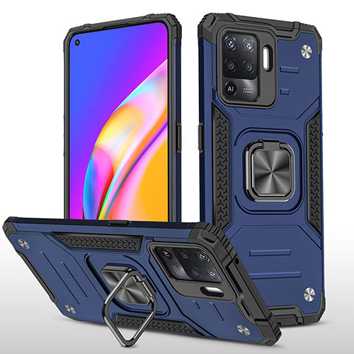Silicone Matte Finish and Plastic Back Cover Case with Magnetic Finger Ring Stand MQ1 for Oppo F19 Pro Blue