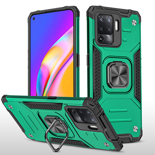 Silicone Matte Finish and Plastic Back Cover Case with Magnetic Finger Ring Stand MQ1 for Oppo F19 Pro Midnight Green