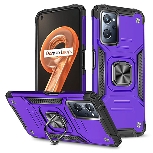 Silicone Matte Finish and Plastic Back Cover Case with Magnetic Finger Ring Stand MQ1 for Oppo K10 4G Purple