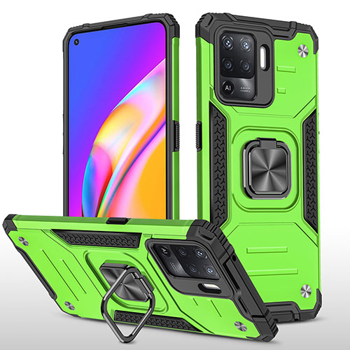 Silicone Matte Finish and Plastic Back Cover Case with Magnetic Finger Ring Stand MQ1 for Oppo Reno5 Lite Green