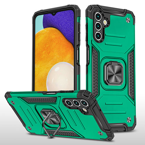 Silicone Matte Finish and Plastic Back Cover Case with Magnetic Finger Ring Stand MQ1 for Samsung Galaxy A04s Midnight Green