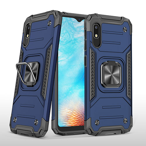 Silicone Matte Finish and Plastic Back Cover Case with Magnetic Finger Ring Stand MQ1 for Samsung Galaxy A10e Blue