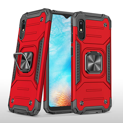 Silicone Matte Finish and Plastic Back Cover Case with Magnetic Finger Ring Stand MQ1 for Samsung Galaxy A10e Red