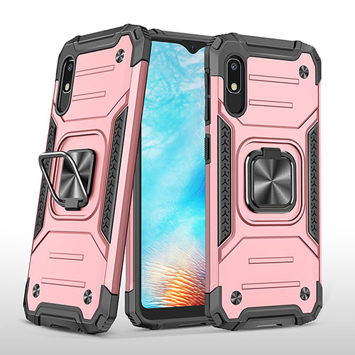 Silicone Matte Finish and Plastic Back Cover Case with Magnetic Finger Ring Stand MQ1 for Samsung Galaxy A10e Rose Gold