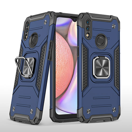 Silicone Matte Finish and Plastic Back Cover Case with Magnetic Finger Ring Stand MQ1 for Samsung Galaxy A10s Blue